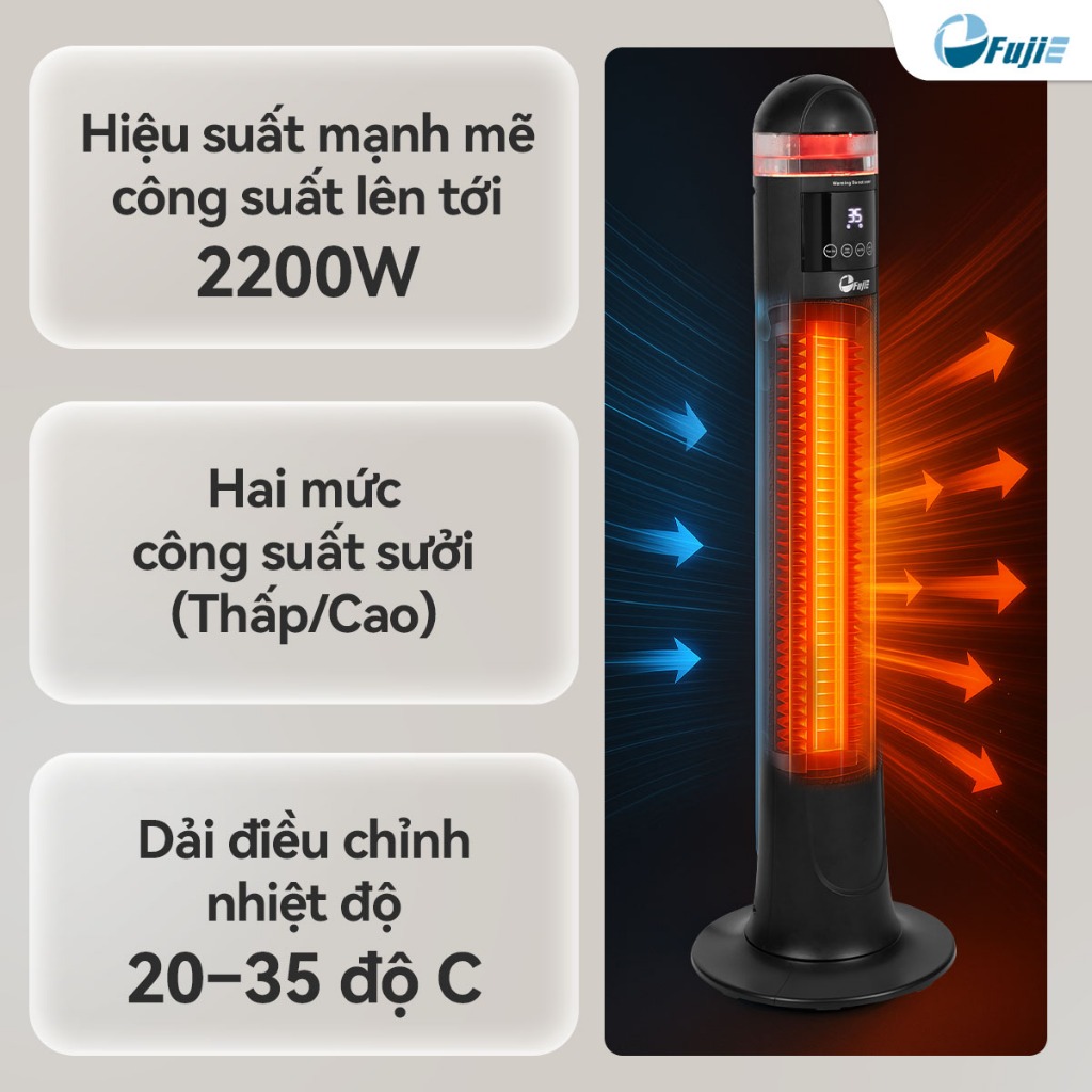 Máy sưởi nhanh bằng gốm FUJIE VH221 Nhập Khẩu, Máy sưởi điều khiển giọng nói và tạo ẩm phun sương