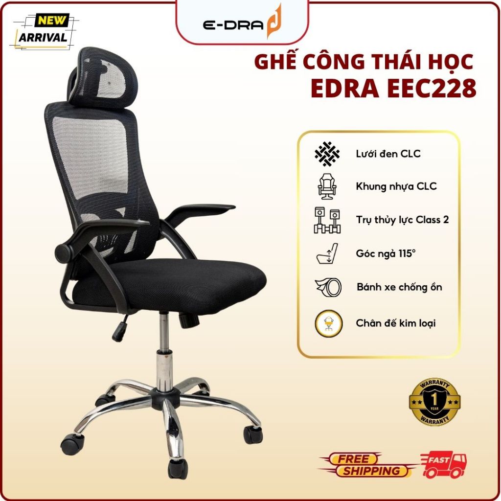Ghế Công Thái Học EEC228 Ghế Văn Phòng Lưng Lưới Thoáng Khí, Tựa Đầu Kê Tay Điều Chỉnh, Chân Kim Loại Bảo Hành 1 Năm | BigBuy360 - bigbuy360.vn