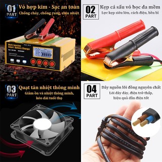 Sạc bình ắc quy ô tô xe máy 12v/24v，sạc cho ắc quy AGM/EFB, pin Li-Po và hầu hết ắc quy chì