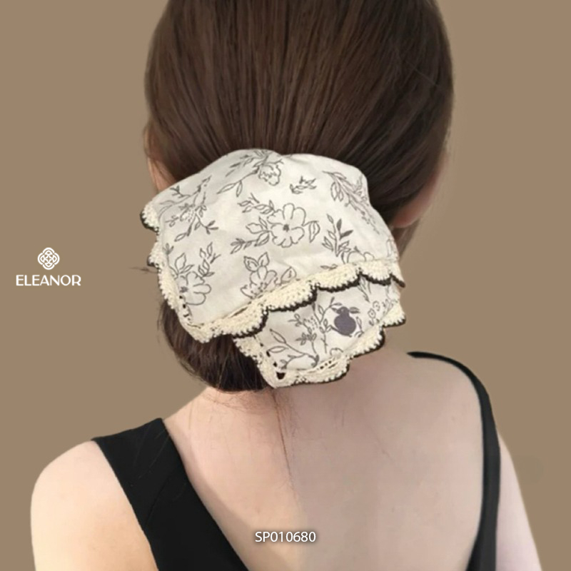 Dây buộc tóc nữ scrunchies Eleanor Accessories họa tiết hoa lá viền đen phụ kiện tóc cột tóc 10680