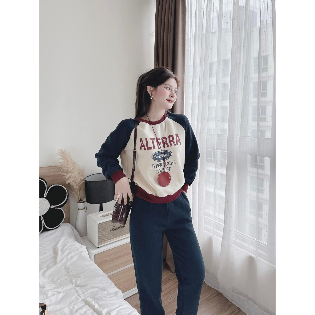 Set đồ nữ, đồ bộ nữ DONNA HCOM3657 thu đông chất nỉ bông mềm mịn dáng thể thao phối 2 màu