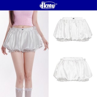 Chân váy ngắn dáng bí DKMV kèm quần bí trong phối ren thiết kế dây thắt nơ hai bên màu trắng Tafta Pumpkin Skirt | K-V8