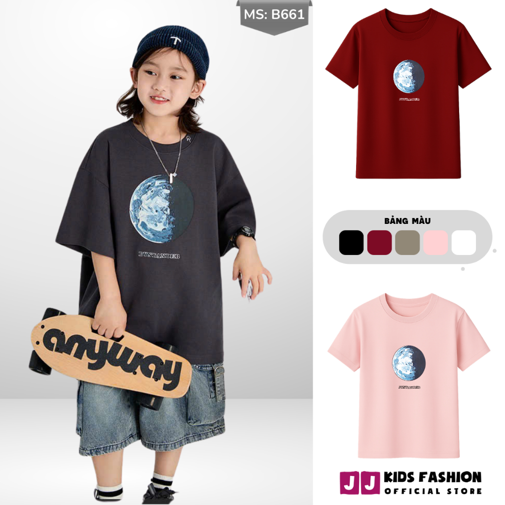 Áo Thun Ngắn Tay Mùa Hè Cho Bé Trai, Bé Gái In Hình Năng Động, Cổ Tròn B661 | JJ Kids Fashion