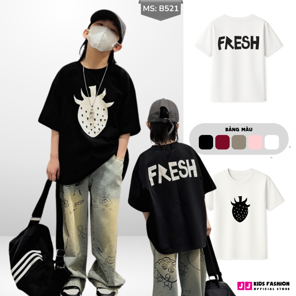 Áo Thun Ngắn Tay Mùa Hè Cho Bé Trai, Bé Gái In Hình Năng Động, Cổ Tròn | JJ Kids Fashion