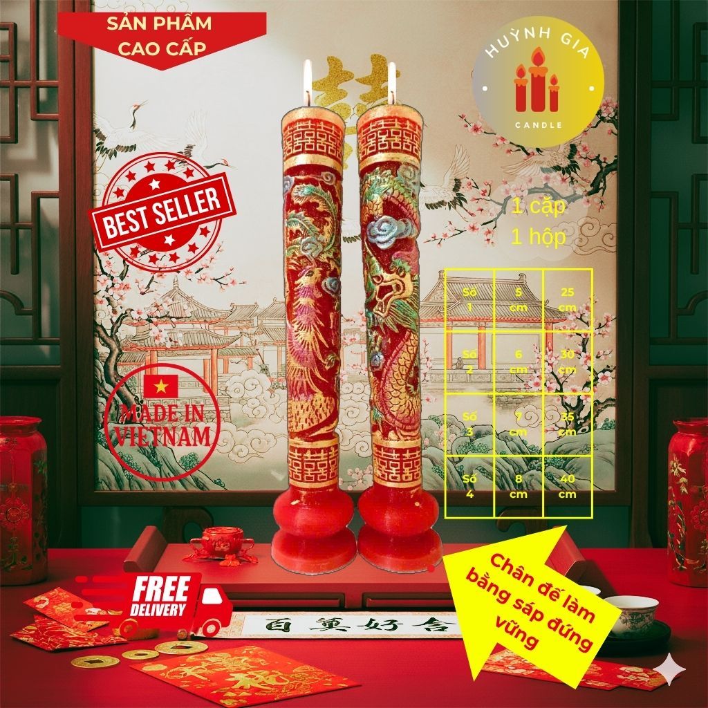 Nến Cưới RỒNG PHỤNG Cao Cấp | Đèn Cầy Cưới Long Phụng | Lễ Gia Tiên - Ăn Hỏi - Huỳnh Gia Candle