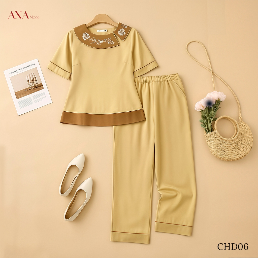 Đồ Bộ Thoáng Mát Trung Niên ANA Mode Chất Liệu Lụa Ánh Nhung Mềm Mịn Mát Ở Nhà Quà Tặng Mẹ DB25CHD06