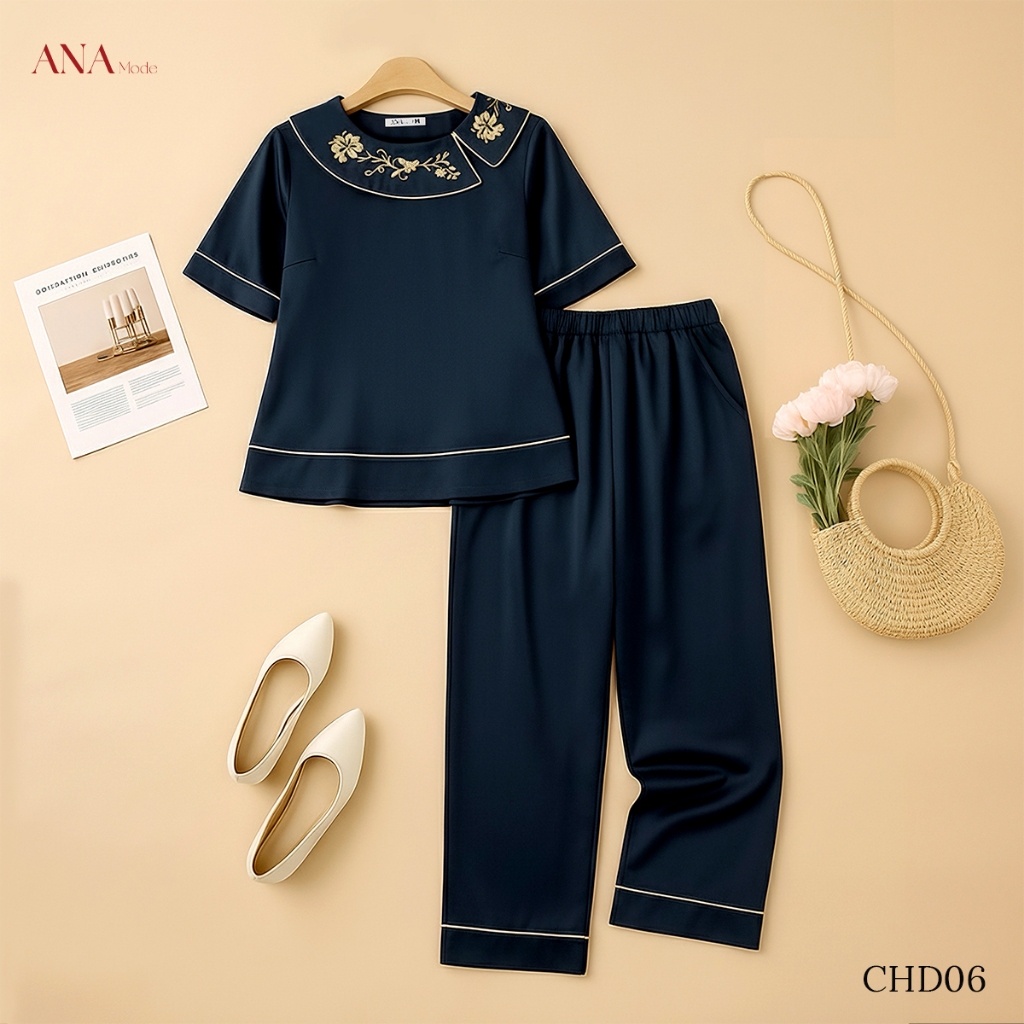 Đồ Bộ Thoáng Mát Trung Niên ANA Mode Chất Liệu Lụa Ánh Nhung Mềm Mịn Mát Ở Nhà Quà Tặng Mẹ DB25CHD06