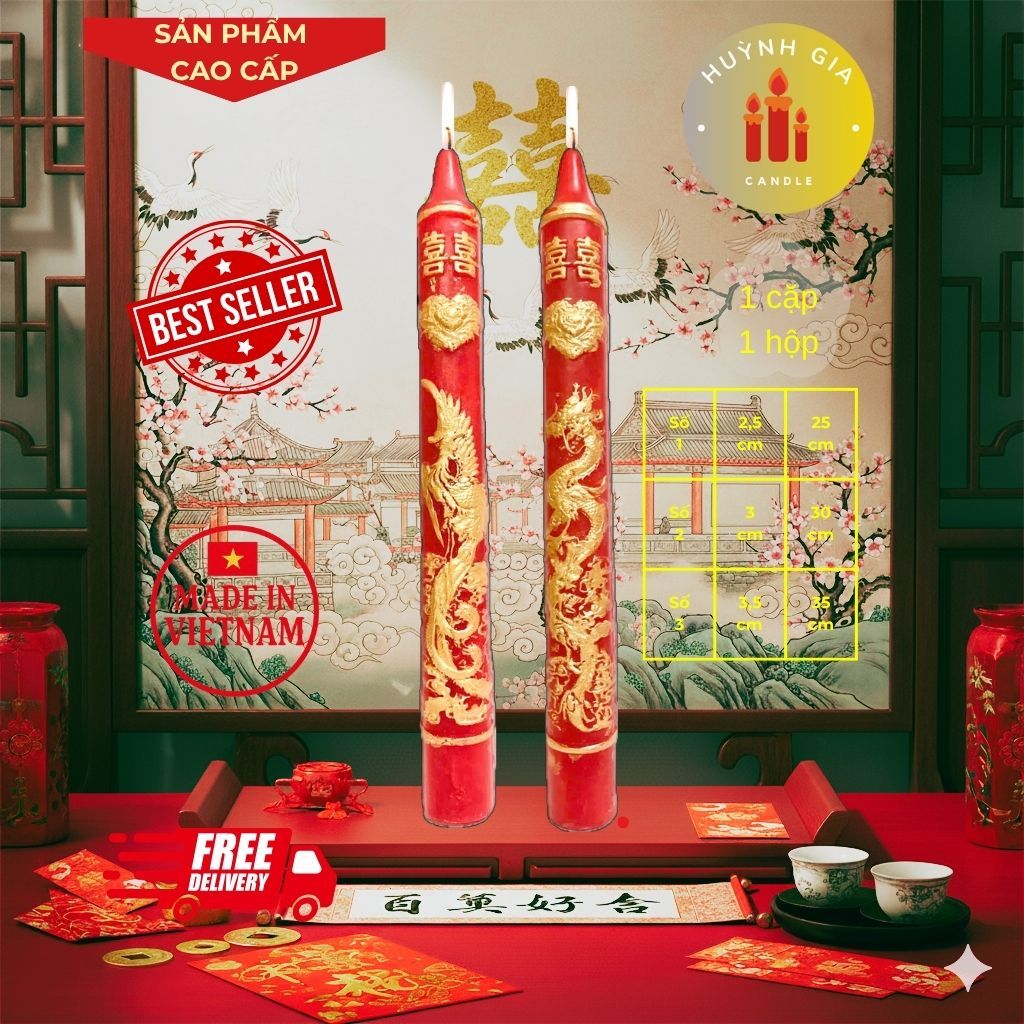 Nến Cưới TRUYỀN THỐNG Cao Cấp | Đèn Cầy Cưới Long Phụng | Lễ Gia Tiên - Ăn Hỏi - Huỳnh Gia Candle