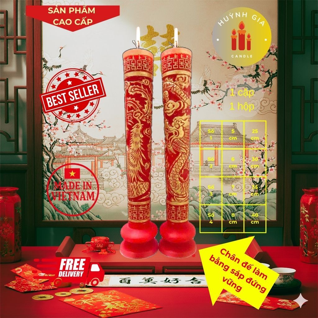 Nến Cưới RỒNG PHỤNG Cao Cấp | Đèn Cầy Cưới Long Phụng | Lễ Gia Tiên - Ăn Hỏi - Huỳnh Gia Candle