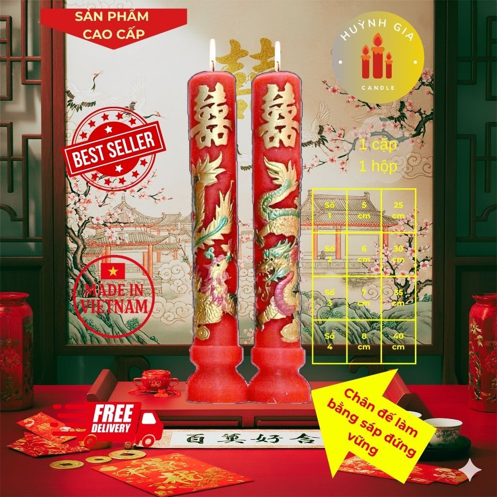 Nến Cưới SONG HỶ Cao Cấp | Đèn Cầy Cưới Long Phụng | Lễ Gia Tiên - Ăn Hỏi - Huỳnh Gia Candle