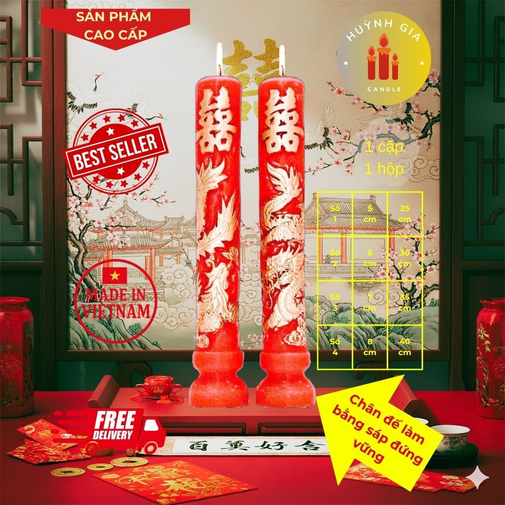 Nến Cưới SONG HỶ Cao Cấp | Đèn Cầy Cưới Long Phụng | Lễ Gia Tiên - Ăn Hỏi - Huỳnh Gia Candle