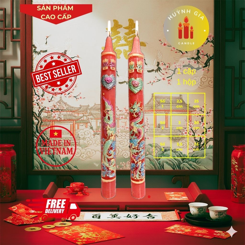 Nến Cưới TRUYỀN THỐNG Cao Cấp | Đèn Cầy Cưới Long Phụng | Lễ Gia Tiên - Ăn Hỏi - Huỳnh Gia Candle