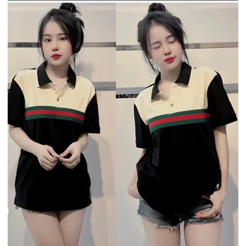 Áo thun nam nữ cổ polo Phối dây ngang ngực xanh đỏ unisex nam nữ thun côttn siêu thám hut mồ hôi mặc thoải mái