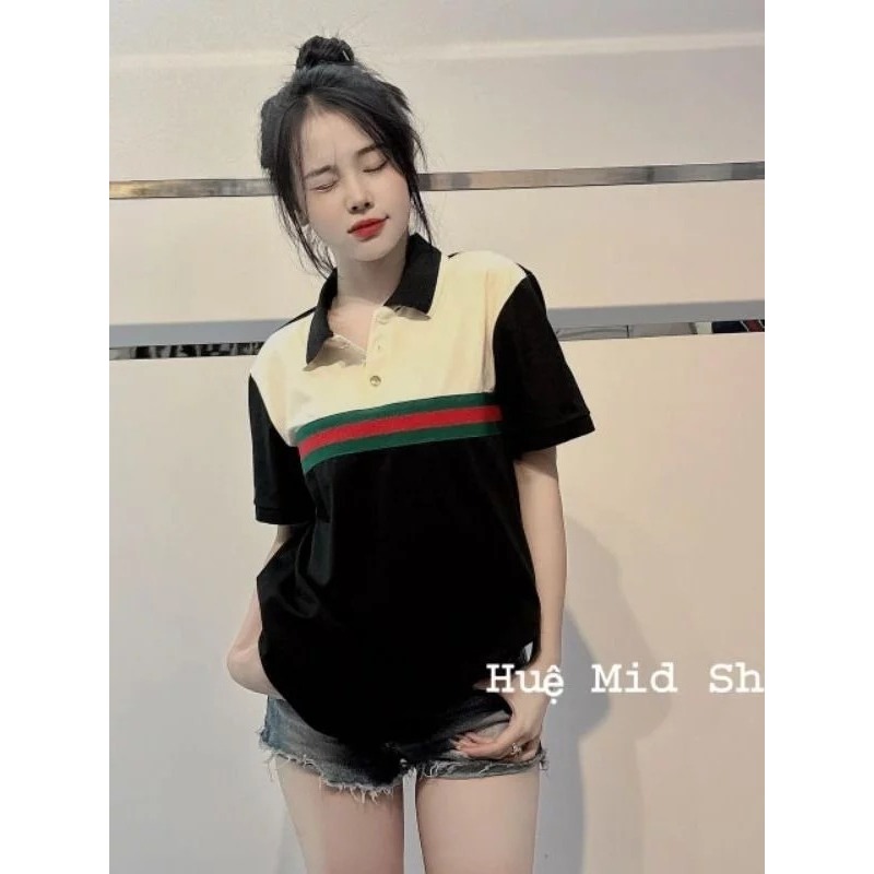 Áo thun nam nữ cổ polo Phối dây ngang ngực xanh đỏ unisex nam nữ thun côttn siêu thám hut mồ hôi mặc thoải mái