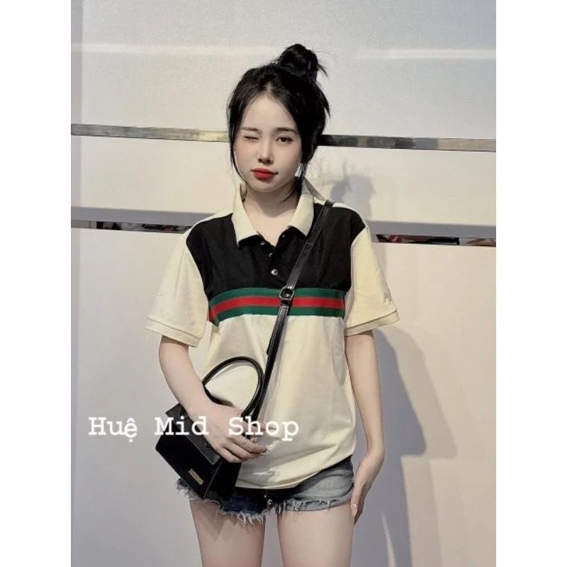 Áo thun nam nữ cổ polo Phối dây ngang ngực xanh đỏ unisex nam nữ thun côttn siêu thám hut mồ hôi mặc thoải mái