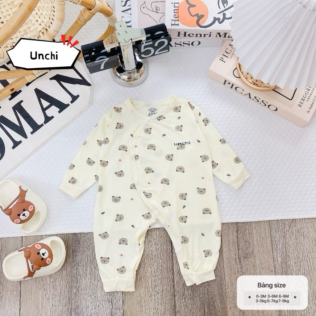 Body Dài Tay Unchi Vải Petit Mềm Mịn Co Giãn 4 Chiều Cho Bé Trai, Bé Gái Từ 3-9kg