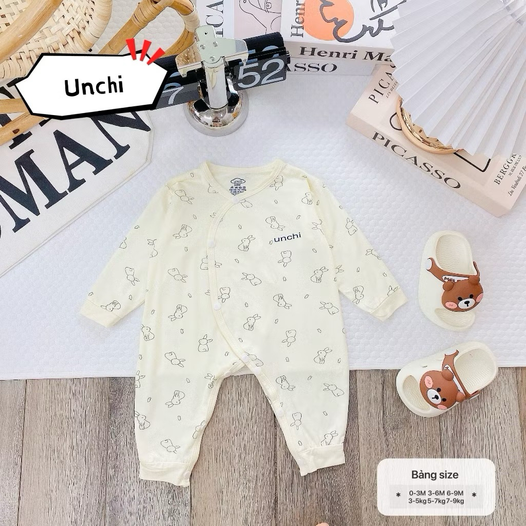 Body Dài Tay Unchi Vải Petit Mềm Mịn Co Giãn 4 Chiều Cho Bé Trai, Bé Gái Từ 3-9kg