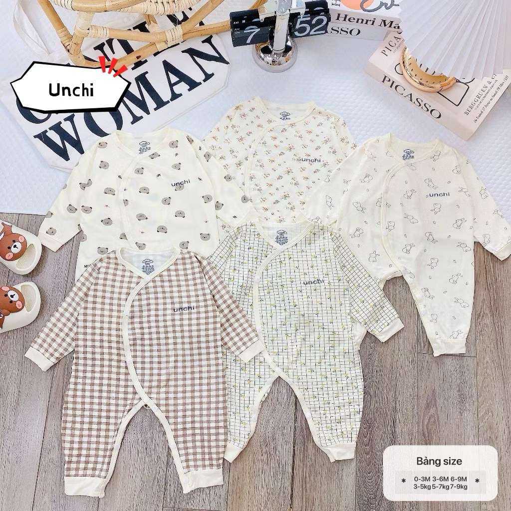Body Dài Tay Unchi Vải Petit Mềm Mịn Co Giãn 4 Chiều Cho Bé Trai, Bé Gái Từ 3-9kg