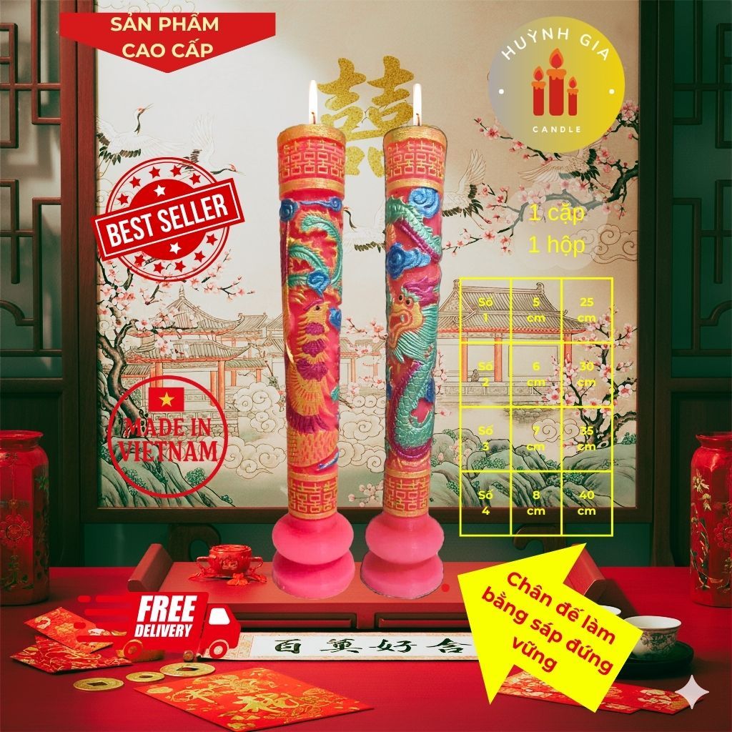 (Màu Hồng) Nến Cưới Rồng Phụng Cao Cấp| Đèn Cầy Cưới Long Phụng| Lễ Gia Tiên-Ăn Hỏi-Huỳnh Gia Candle