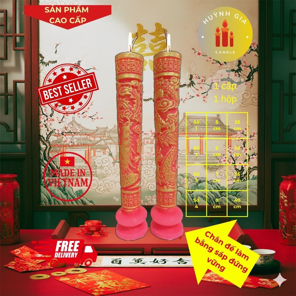 (màu Hồng) Nến Cưới Rồng Phụng Cao Cấp | Đèn Cầy Cưới Long Phụng | Lễ Gia Tiên - Ăn Hỏi - Huỳnh Gia Candle