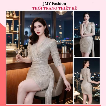 V3313 Váy body kimsa ánh bạc dự tiệc váy tay lỡ đầm ôm body dáng ngắn sang chảnh