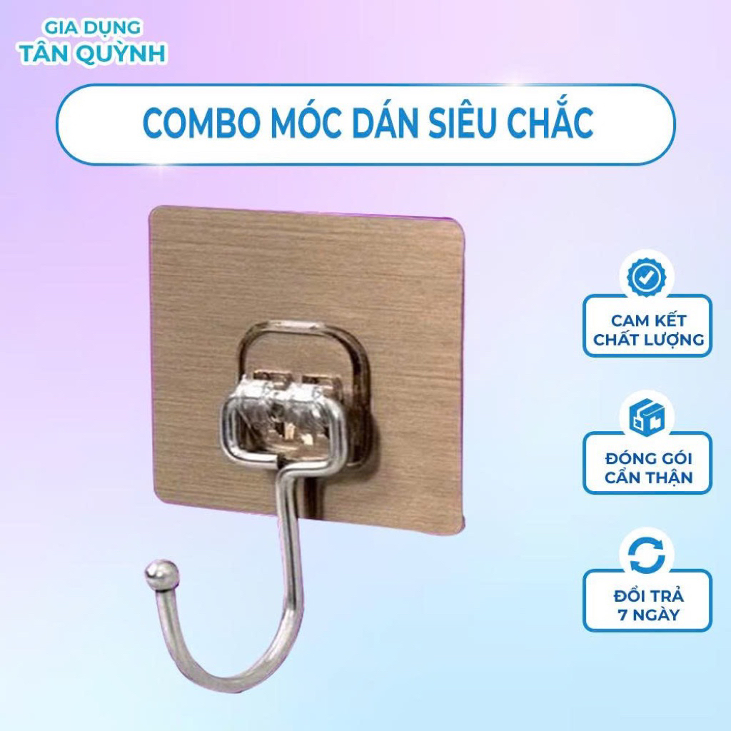 [Combo 10]Móc dán tường inox 304 chịu lực 5kg, miếng dán tráng bạc siêu dính, móc dán chịu lực loại tốt .