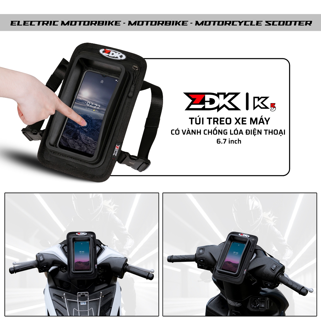 Túi Mini Treo Đầu Xe Máy ZDK K1 - K5 - JARVAN Chạy Grab cảm ứng điện thoại - Nhỏ Gọn Tiện Dụng.
