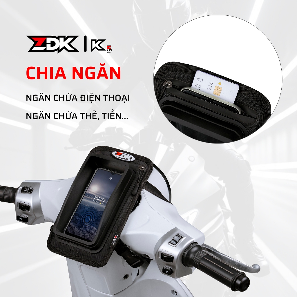 Túi Mini Treo Đầu Xe Máy ZDK K1 - K5 - JARVAN Chạy Grab cảm ứng điện thoại - Nhỏ Gọn Tiện Dụng.
