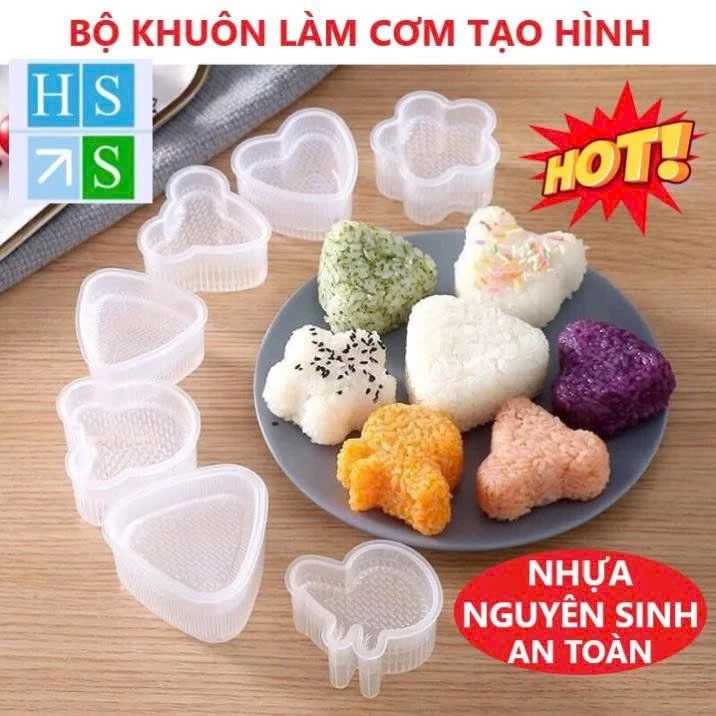 Khuôn Làm Cơm Nắm Set 7 Khuôn ép Cơm Nắm Không Dính Nhiều Hình Dạng Dễ Thương, nhữa nguyên sinh