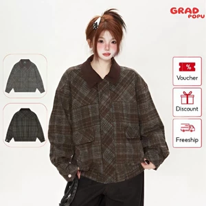 Áo khoác len TaelePlus Barn GRADPOPU kẻ caro phong cách Mỹ thời trang nam nữ cặp đôi AK231