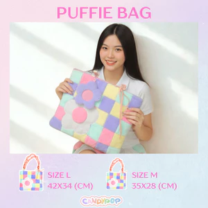Puffie bag BLOOM - Túi tote vải lông phối da hoạ tiết nhiều màu pastel.