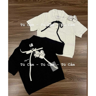 ÁO LEN VÂN LỖ MIX CỔ NƠ YOO YOO TOP TI NGOAN