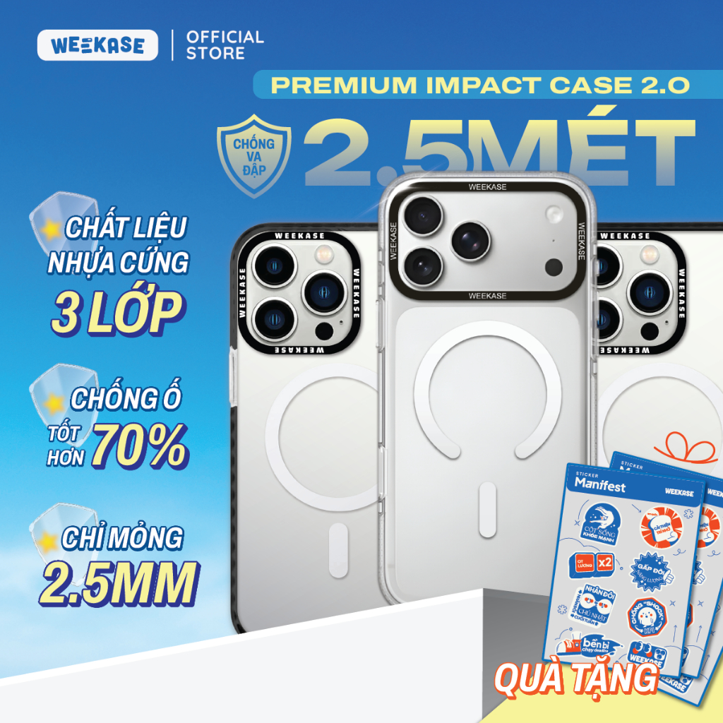 [CÓ QUÀ] Ốp Lưng iPhone Chống Va Đập 2.5m Độc Quyền WEEKASE Premium Impact Case 2.0 - Chống Ố Vàng & Có Sạc Không Dây