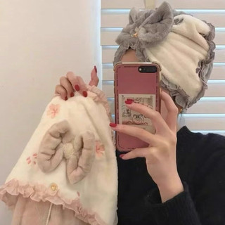 Mũ / Nón trùm đầu ủ tóc vải nhung Đính Nơ mềm mịn siêu thấm hút siêu xinh cho nữ