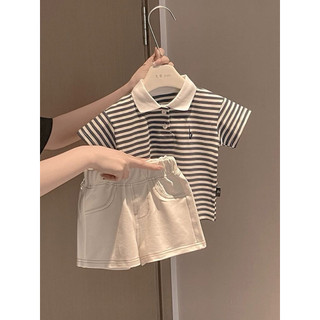 Set bộ áo polo kẻ ngắn tay + quần short sành điệu cho bé