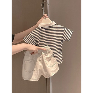 Set bộ áo polo kẻ ngắn tay + quần short sành điệu cho bé