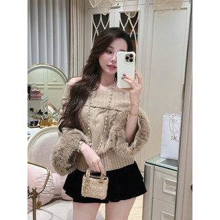 •𝙆𝙞𝙣𝙜𝙨𝙝𝙤𝙥𝙗𝙚𝙖𝙪𝙩𝙮•Áo Len Thừng Trễ Vai Tay Lông Tiểu Thư QC