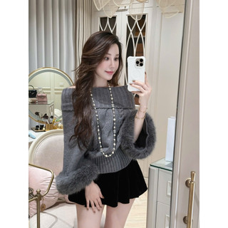•𝙆𝙞𝙣𝙜𝙨𝙝𝙤𝙥𝙗𝙚𝙖𝙪𝙩𝙮•Áo Len Thừng Trễ Vai Tay Lông Tiểu Thư QC
