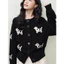 Áo LEN nữ HỌA TIẾT CÚN TRẮNG Hàng Quảng Châu áo len CARDIGAN ĐEN cài cúc nữ chất dày dặn mùa đông Order