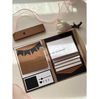 Thiệp rút ảnh handmade vintage – Mẫu thiệp gấp giấy kraft phối đen, thiết kế kiểu scrapbook – QNshop
