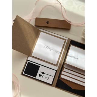 Thiệp rút ảnh handmade vintage – Mẫu thiệp gấp giấy kraft phối đen, thiết kế kiểu scrapbook – QNshop