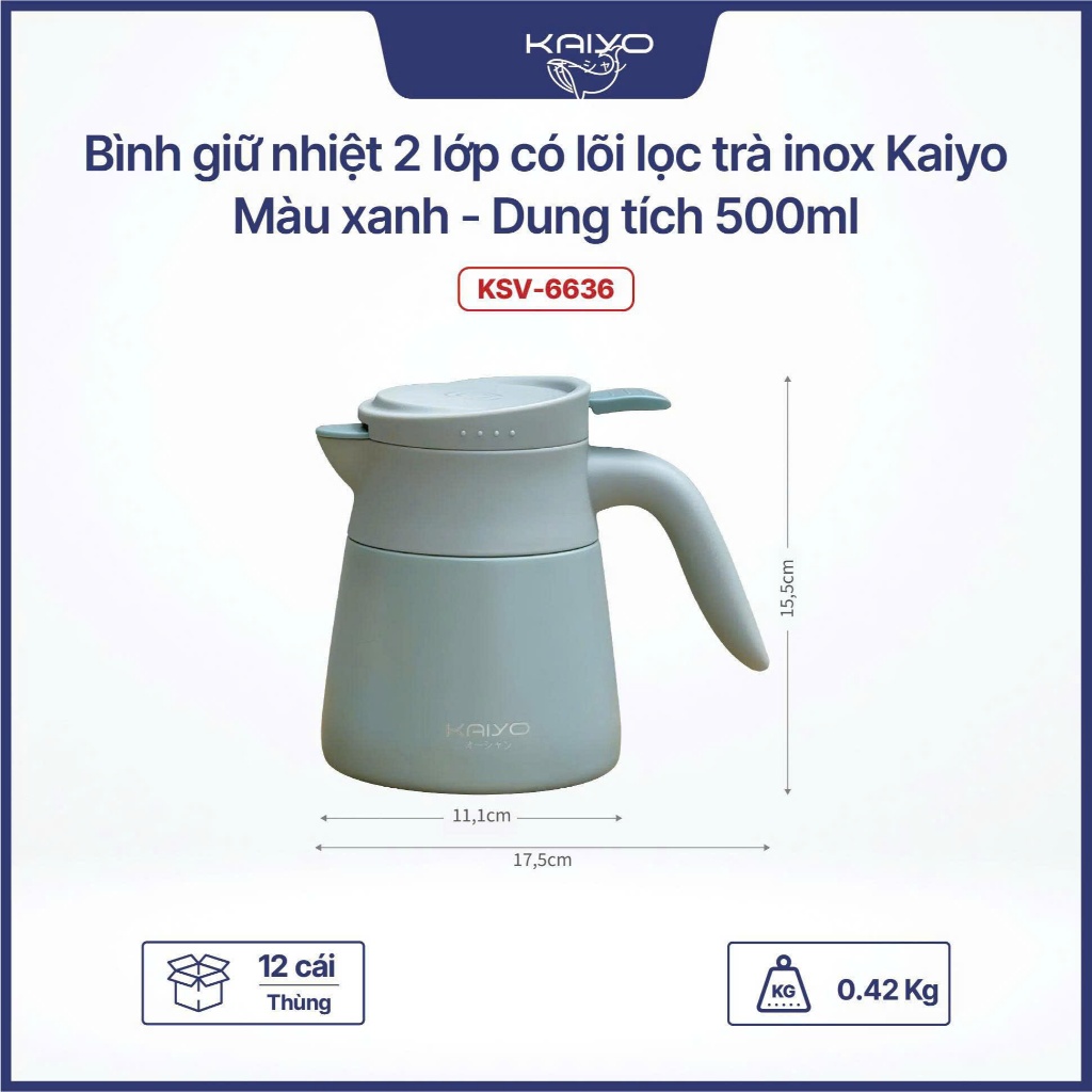 [KAIYO] Bình giữ nhiệt 2 lớp, cốc giữ nhiệt Kaiyo có lõi lọc trà inox, dung tích 500ml