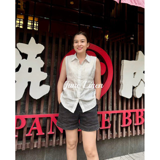 [JUNE LINEN] A19- Áo sơ mi nữ sát nách Linen tưng premium. 100% Linen.