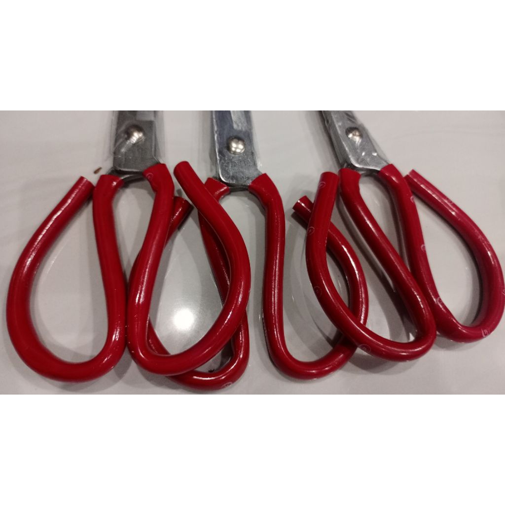 Combo 3 Kéo Cắt Gà Vịt Thép Không Rỉ 24cm, Cán Bọc Nhựa Đỏ, Kéo Đa Năng Siêu Bén Bền