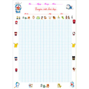 50 tờ luyện viết chữ đẹp 4 ô li , 2 mặt - Mẫu HOẠT HÌNH - Giấy One 100gsm - Khổ A4