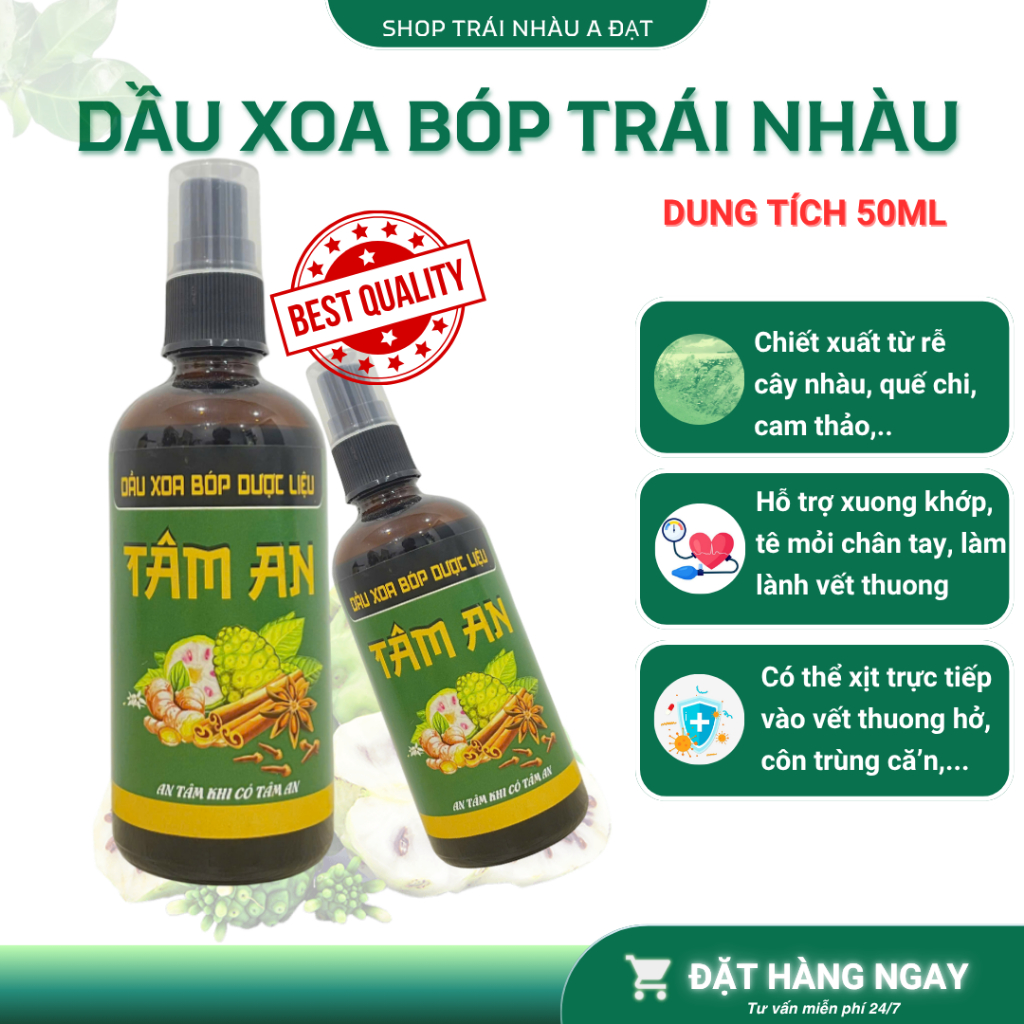 Dầu xoa bóp dược liệu trái nhàu Tâm An 50ml chính hãng