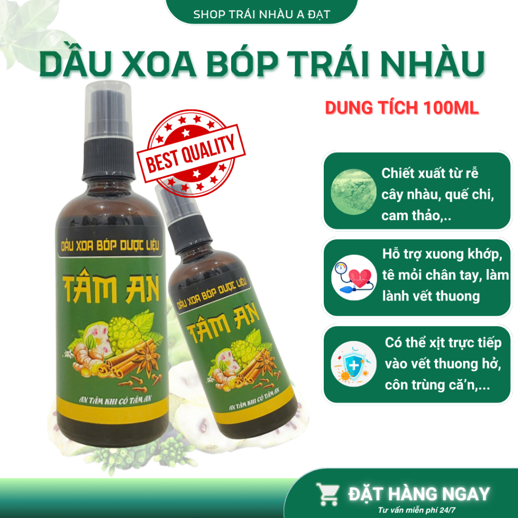 Dầu xoa bóp dược liệu trái nhàu Tâm An 100ml chính hãng