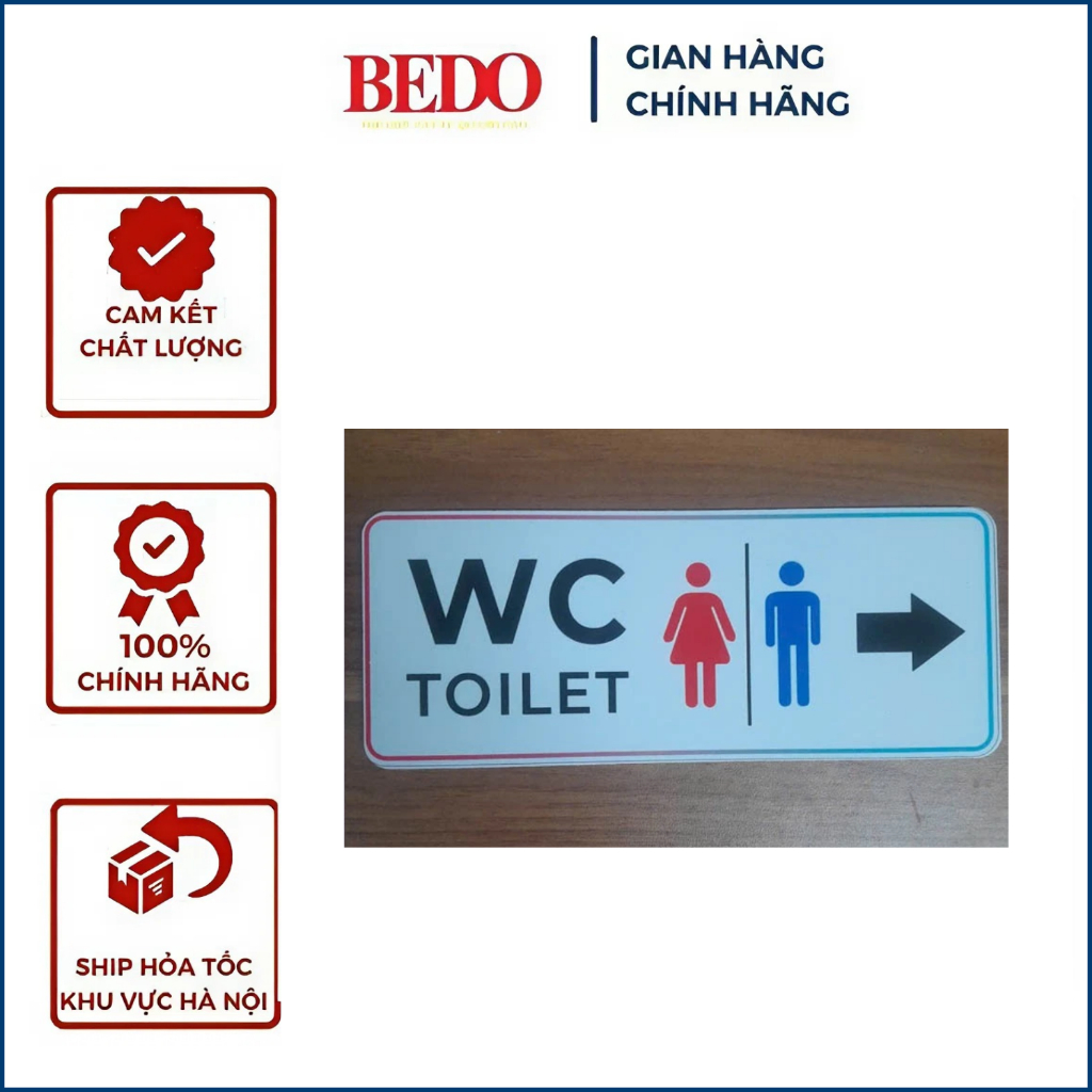Combo 3 Biển báo nhà vệ sinh WC Toilet Bedo, Bảng Toilet dán tường, Biển WC chống nước cho quán cafe văn phòng khách sạn