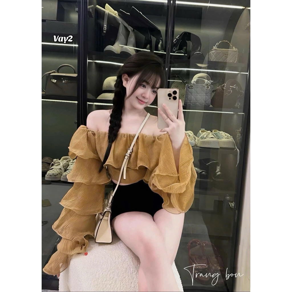 Áo tơ bèo trễ vai mix đồ xinh lắm tôn dáng