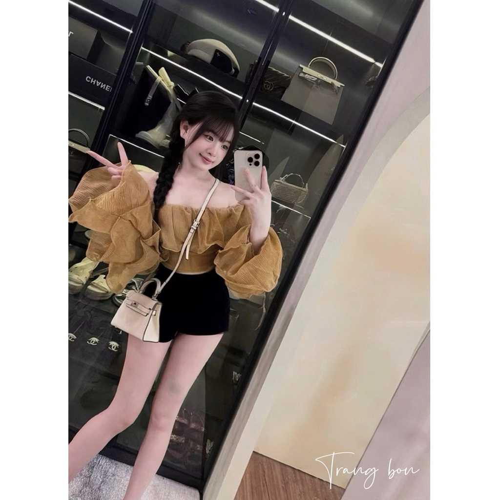 Áo tơ bèo trễ vai mix đồ xinh lắm tôn dáng